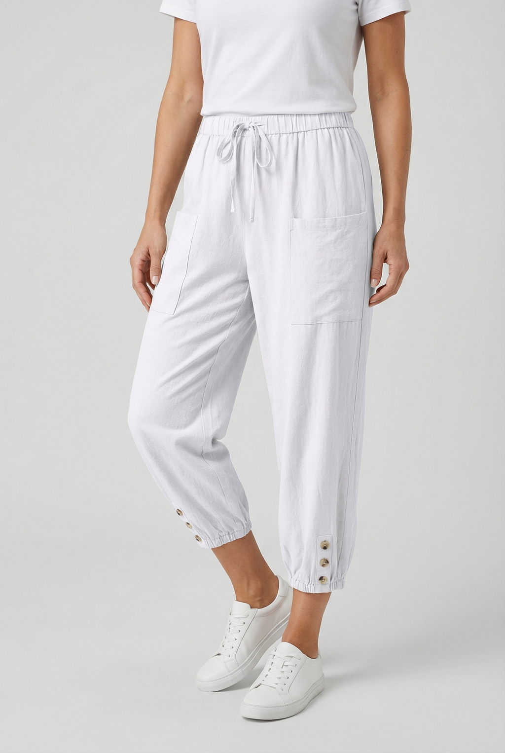 Women High Waist Cotton Pants - Comfortable Fit