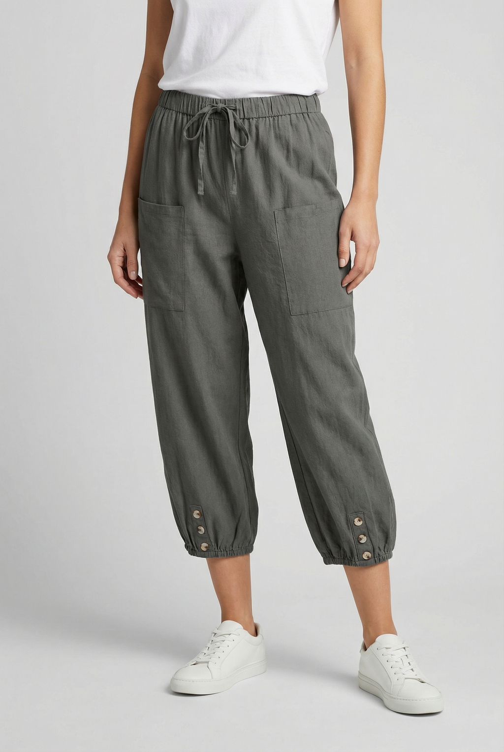 Women High Waist Cotton Pants - Comfortable Fit