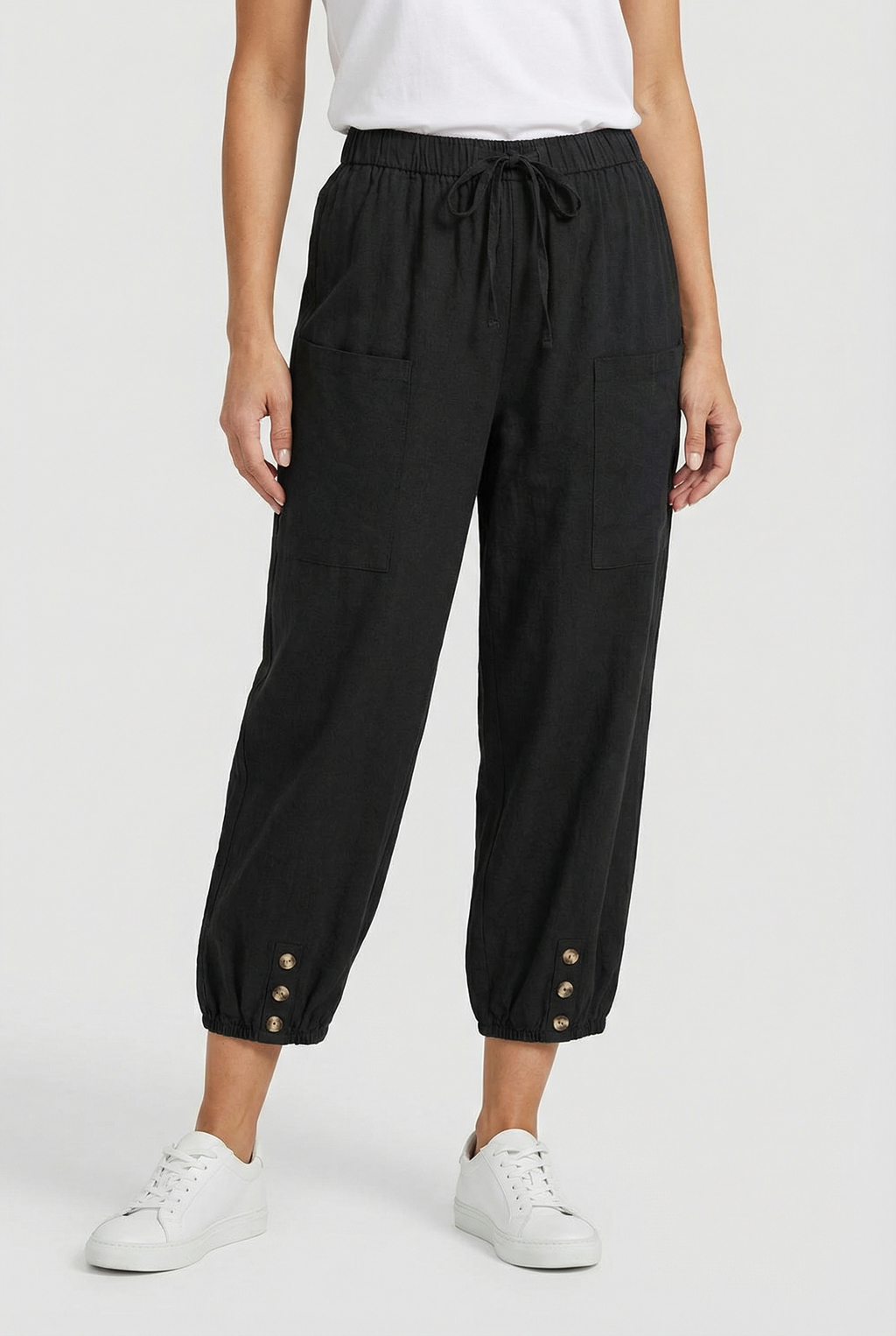 Women High Waist Cotton Pants - Comfortable Fit