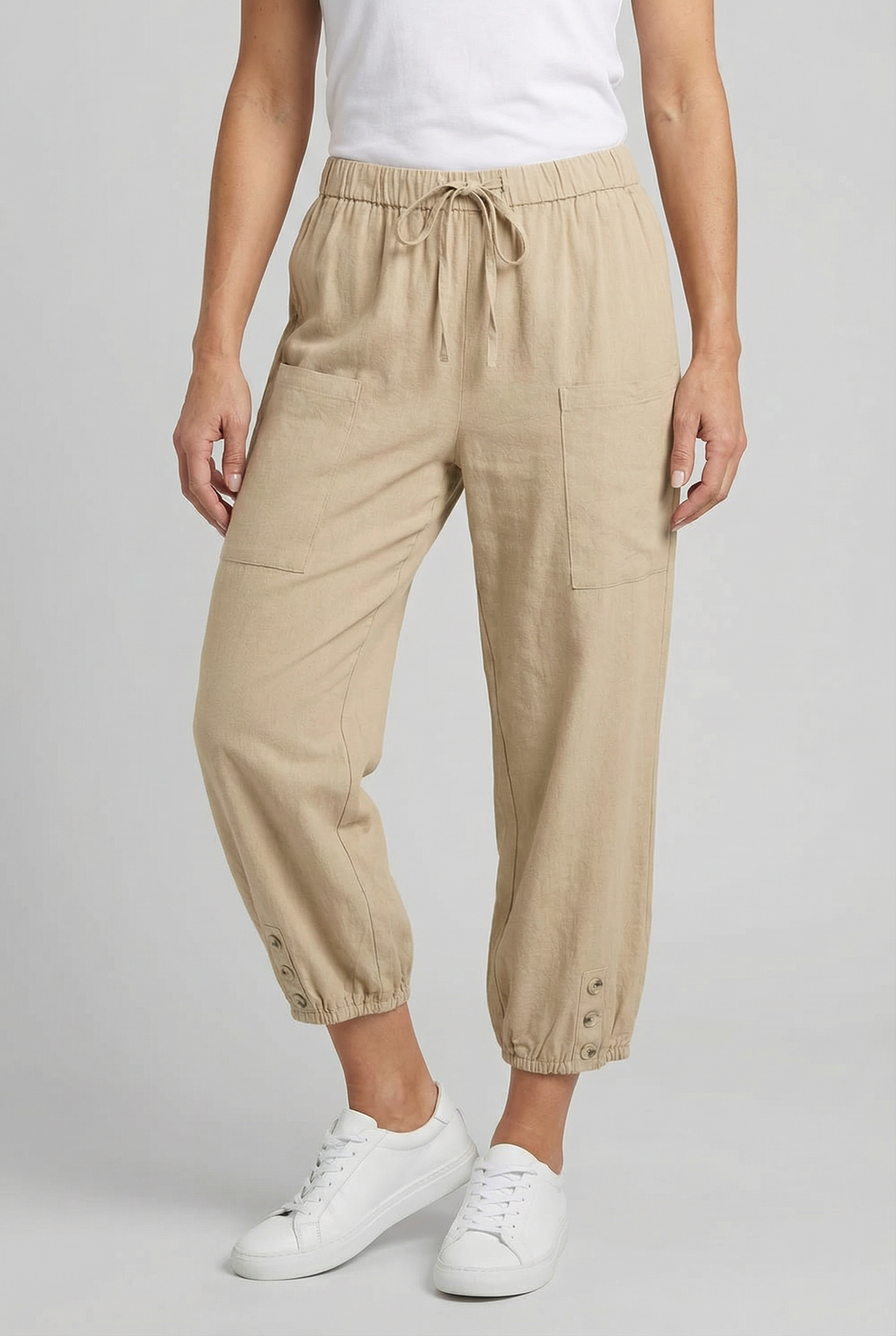 Women High Waist Cotton Pants - Comfortable Fit