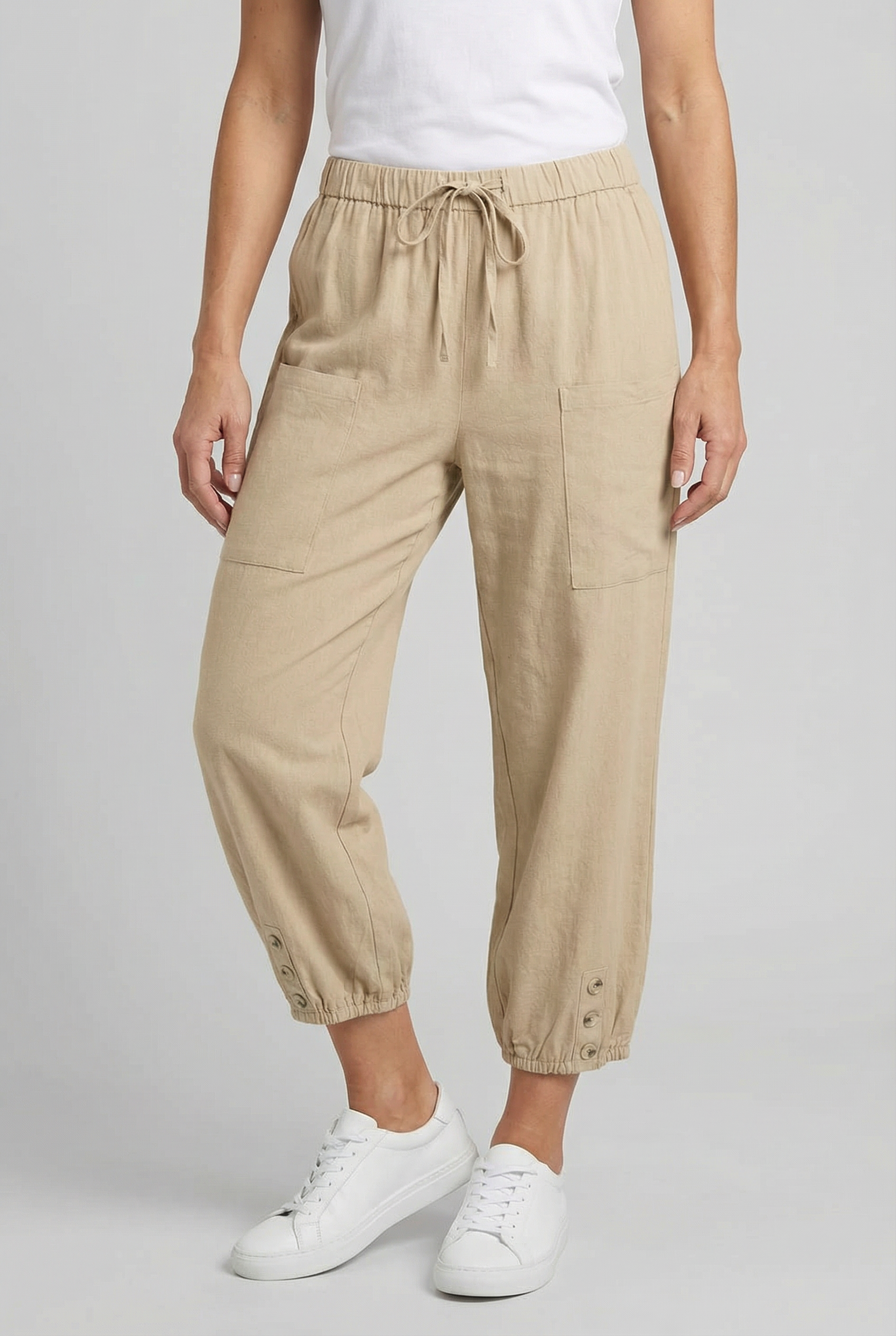 Women High Waist Cotton Pants - Comfortable Fit