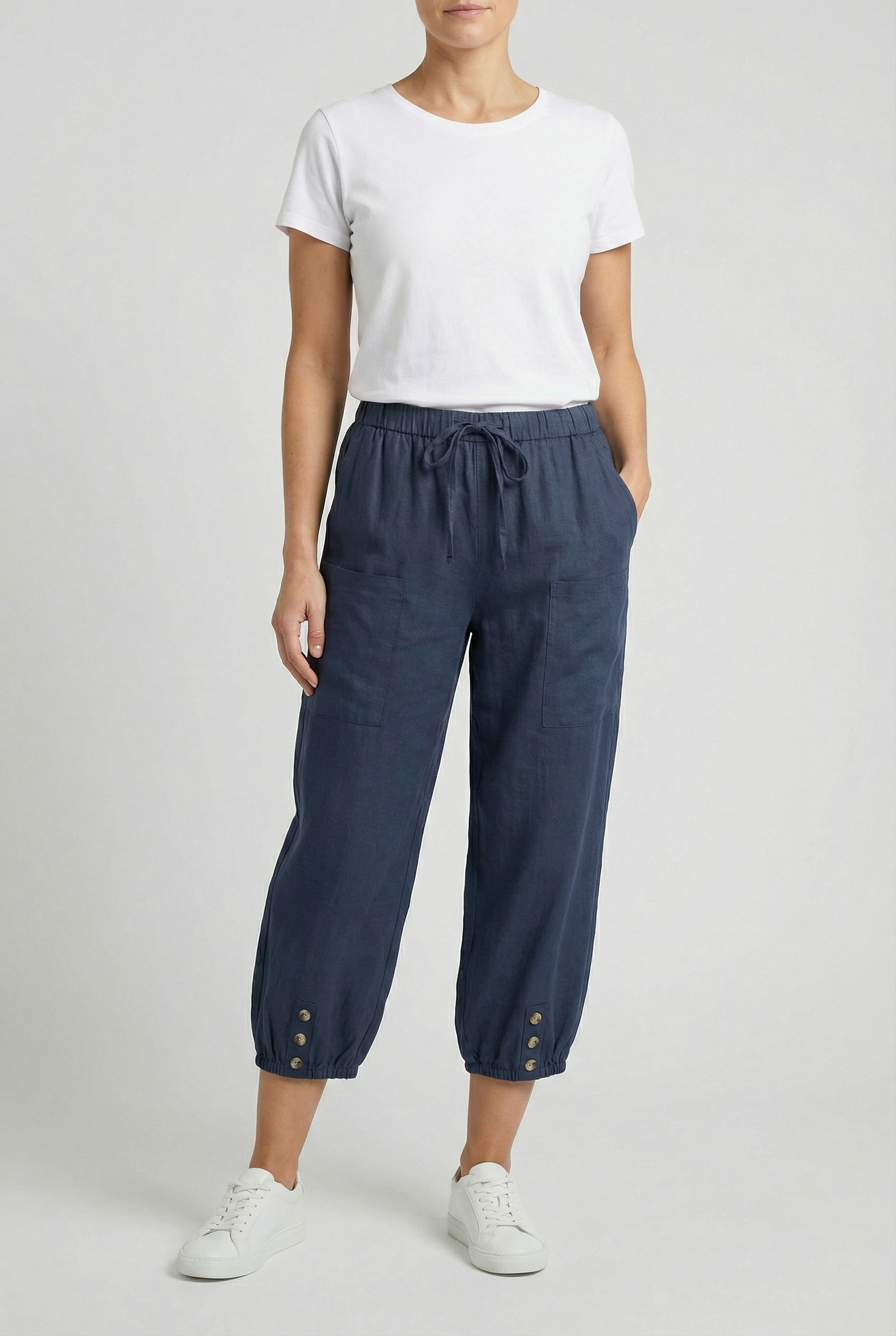 Women High Waist Cotton Pants - Comfortable Fit
