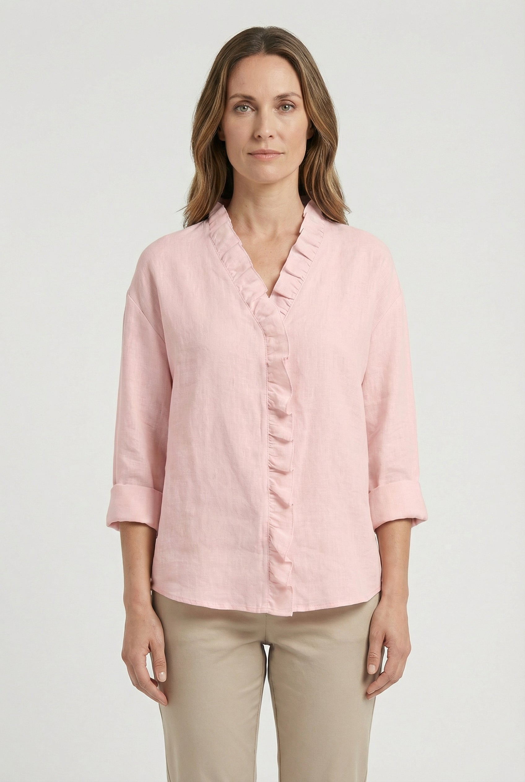 Women's Ruffle Blouse Long Sleeve Relaxed Fit