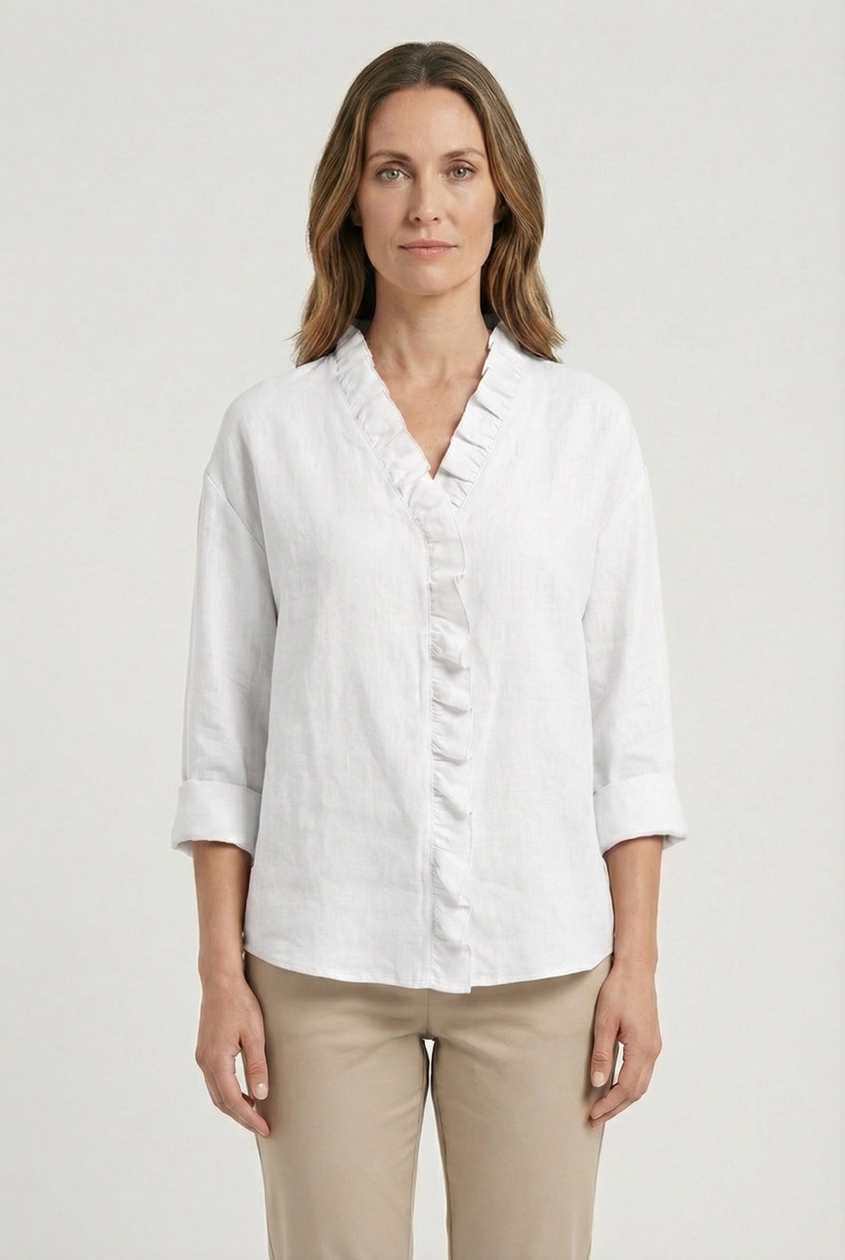 Women's Ruffle Blouse Long Sleeve Relaxed Fit