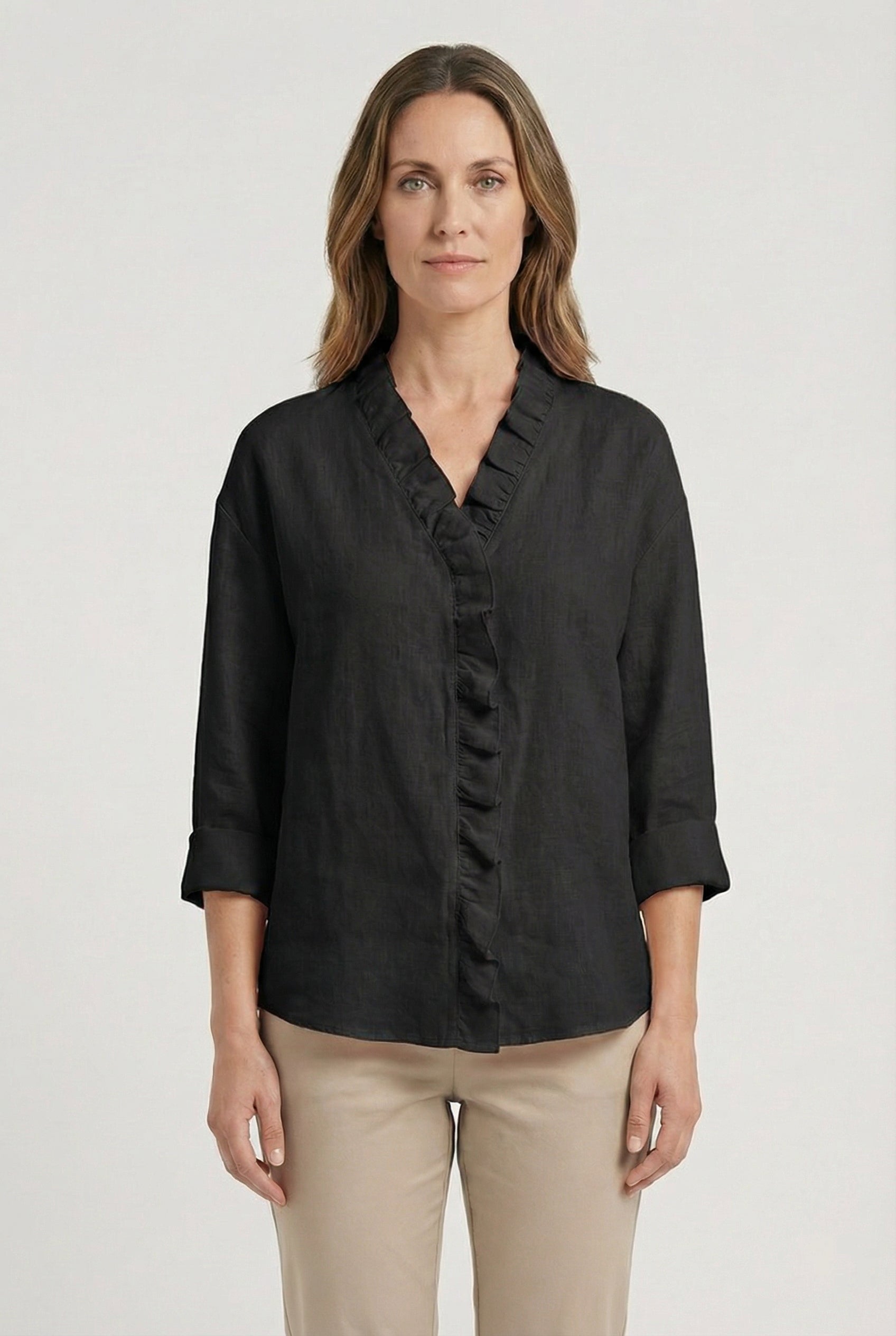 Women's Ruffle Blouse Long Sleeve Relaxed Fit