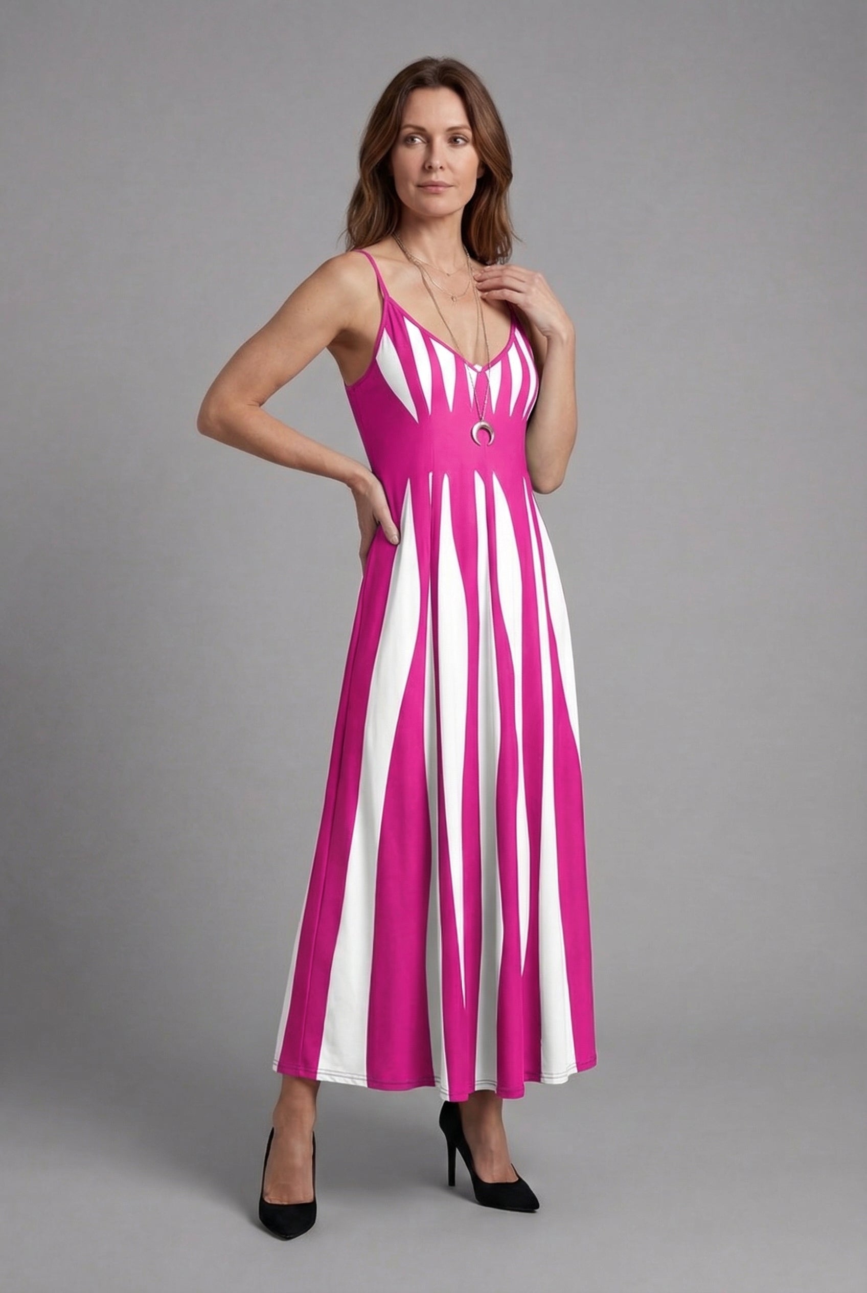 Women’s V Neck Sleeveless Striped Maxi Dress