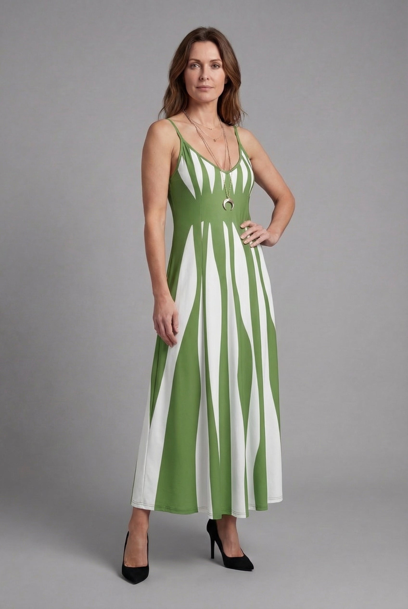 Women’s V Neck Sleeveless Striped Maxi Dress