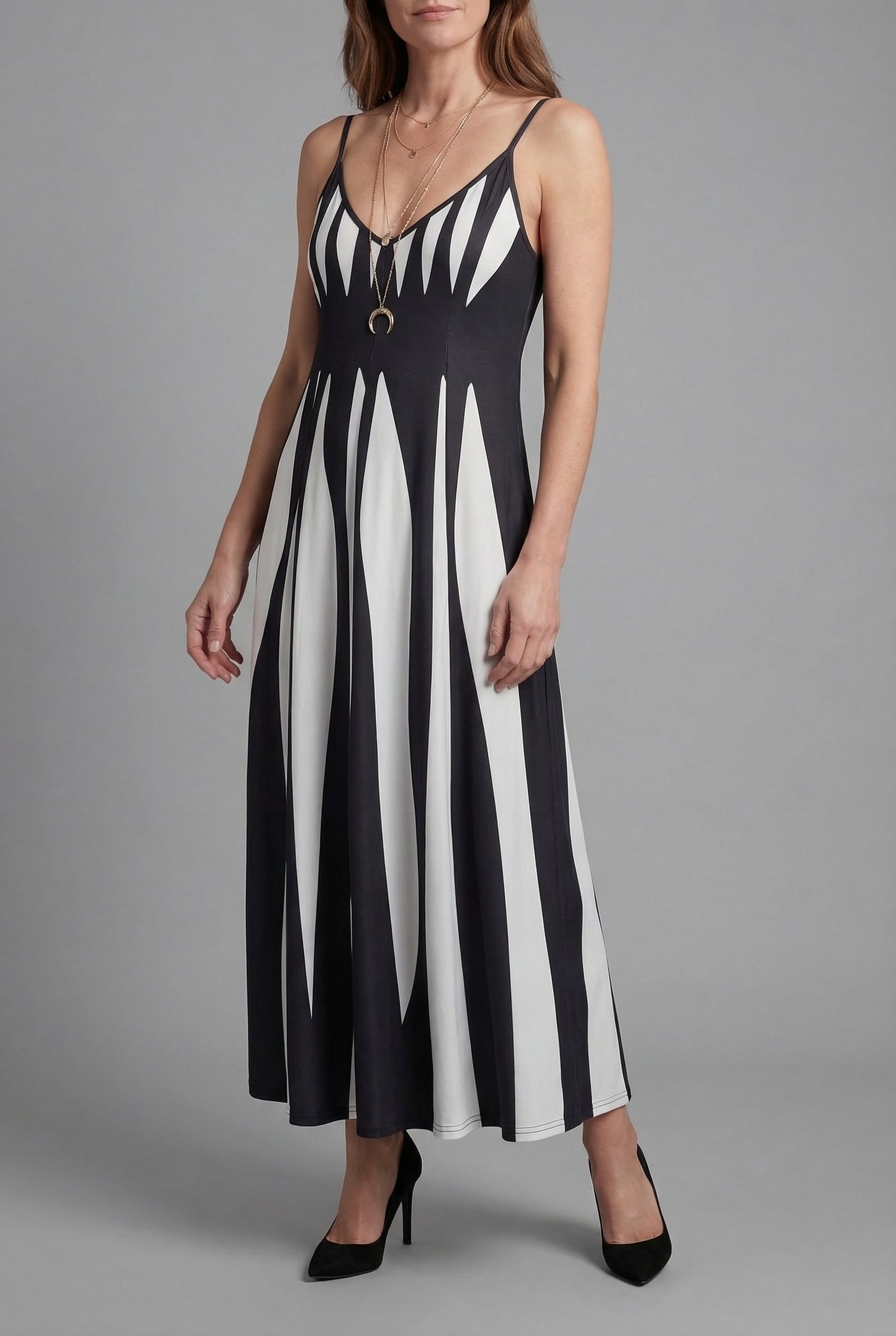 Women’s V Neck Sleeveless Striped Maxi Dress
