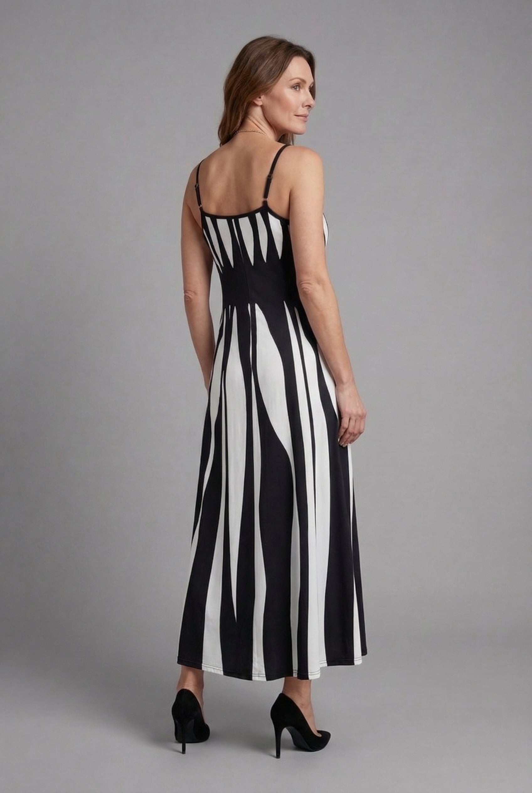 Women’s V Neck Sleeveless Striped Maxi Dress