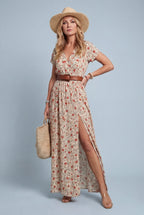 Festive Floral Wrap Leg Split Maxi Dress