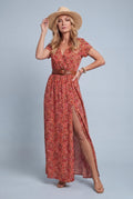 Festive Floral Wrap Leg Split Maxi Dress