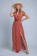 Festive Floral Wrap Leg Split Maxi Dress