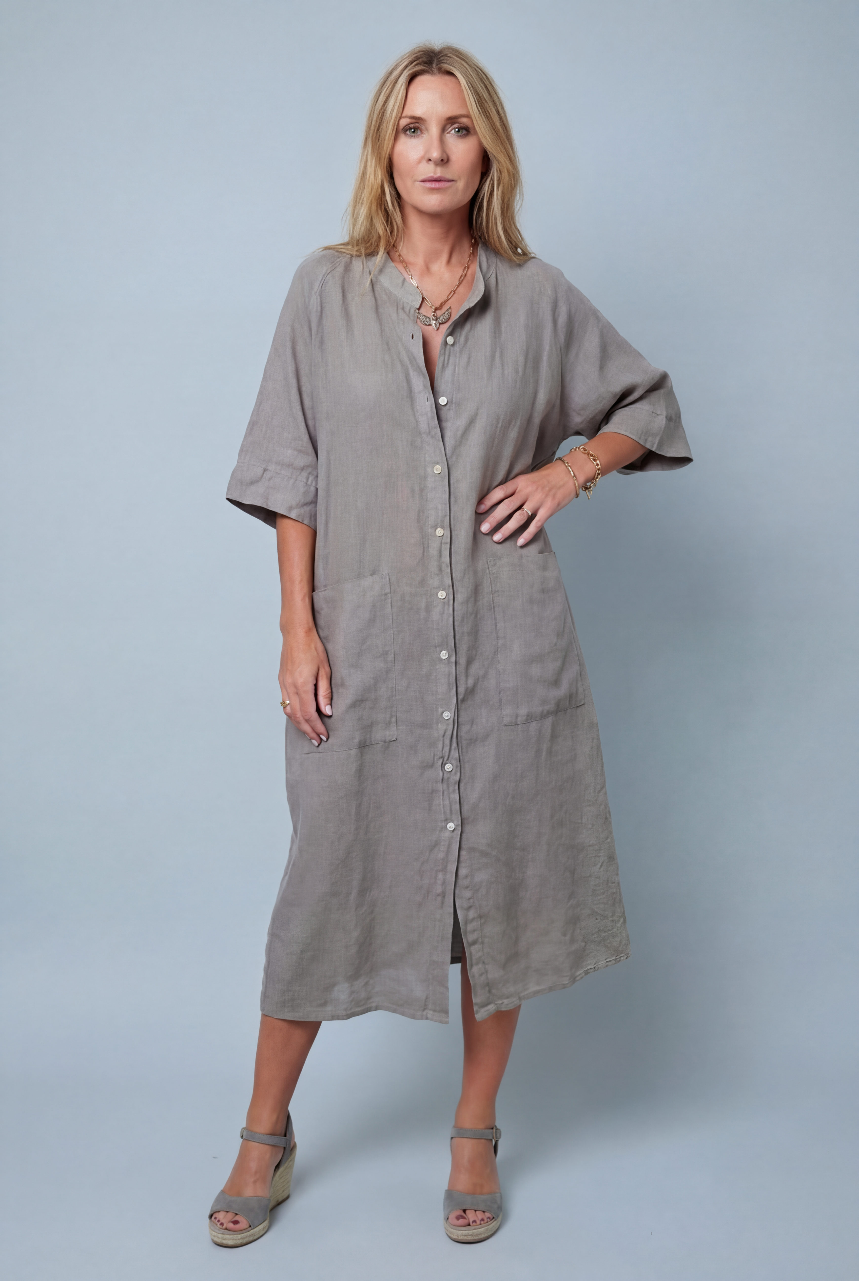 Women’s Oversized Boho Midi Shirt Dress