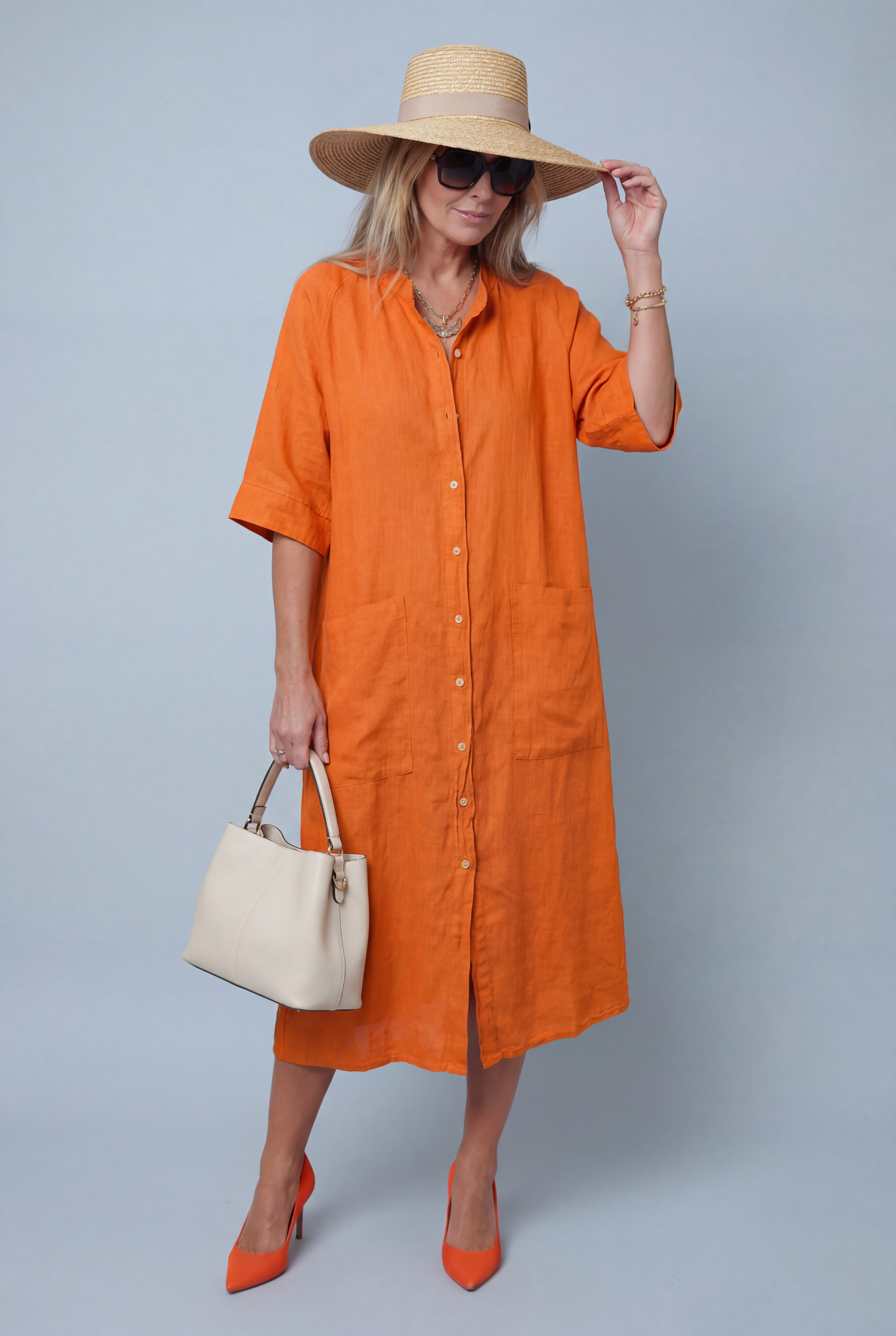 Women’s Oversized Boho Midi Shirt Dress