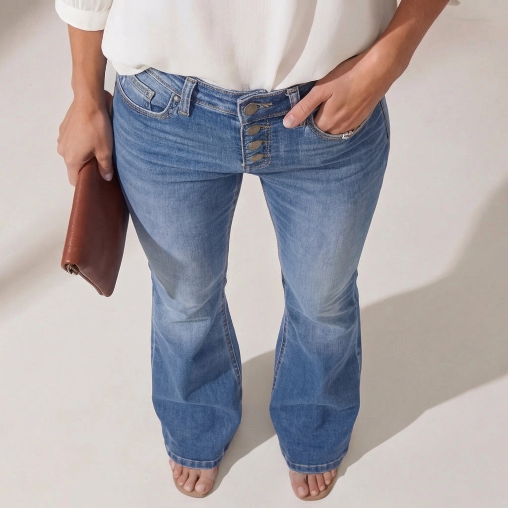 Blue high-waist denim flare Pants