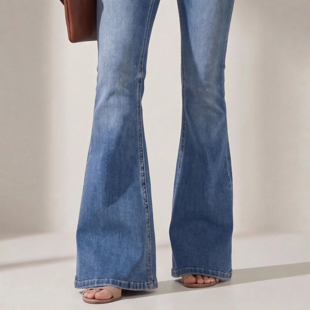 Blue high-waist denim flare Pants