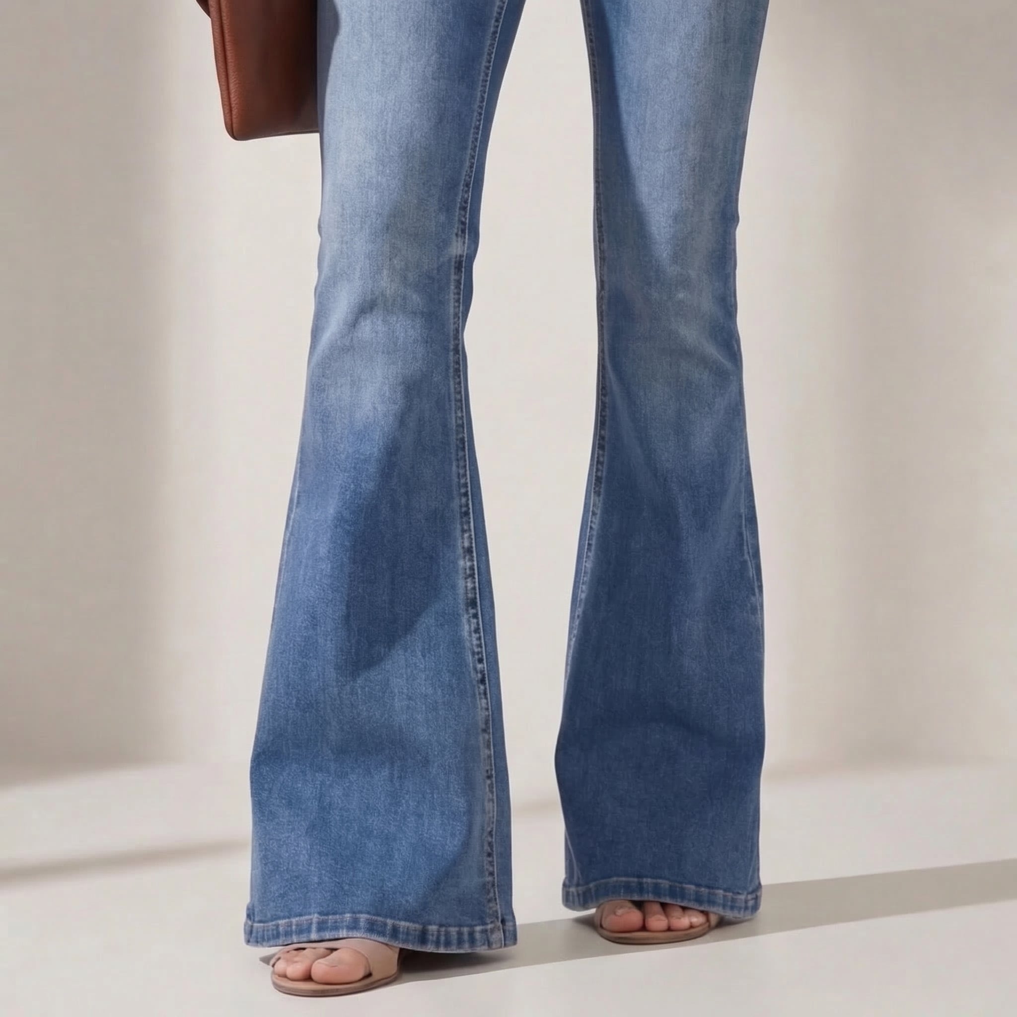 Blue high-waist denim flare Pants