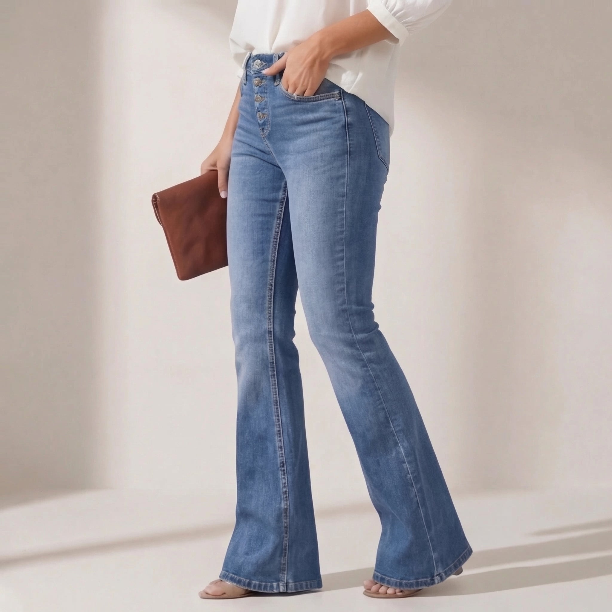 Blue high-waist denim flare Pants