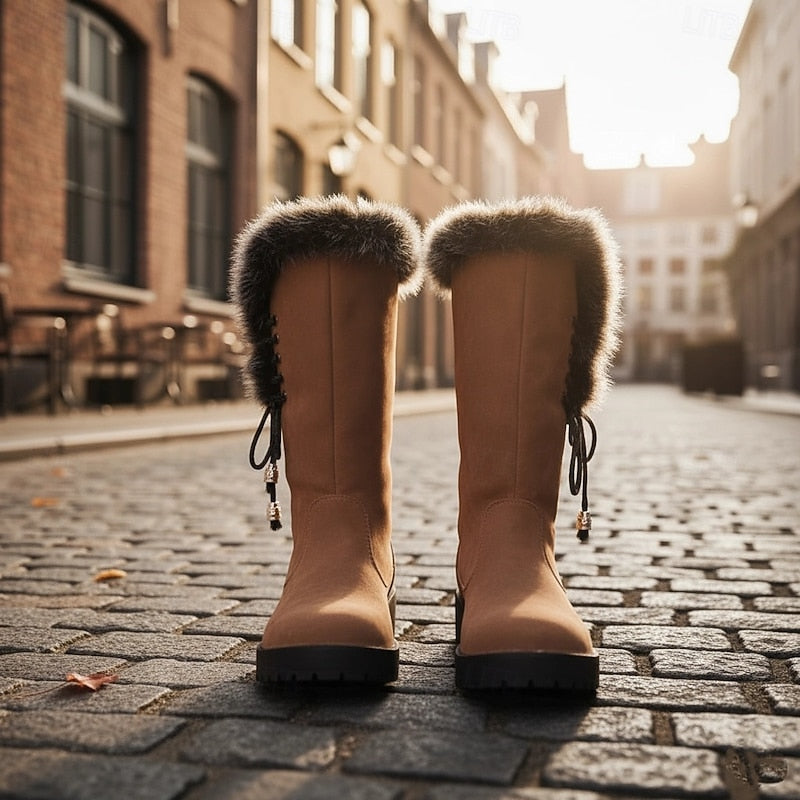 Black fur-trimmed knee-high winter Boots