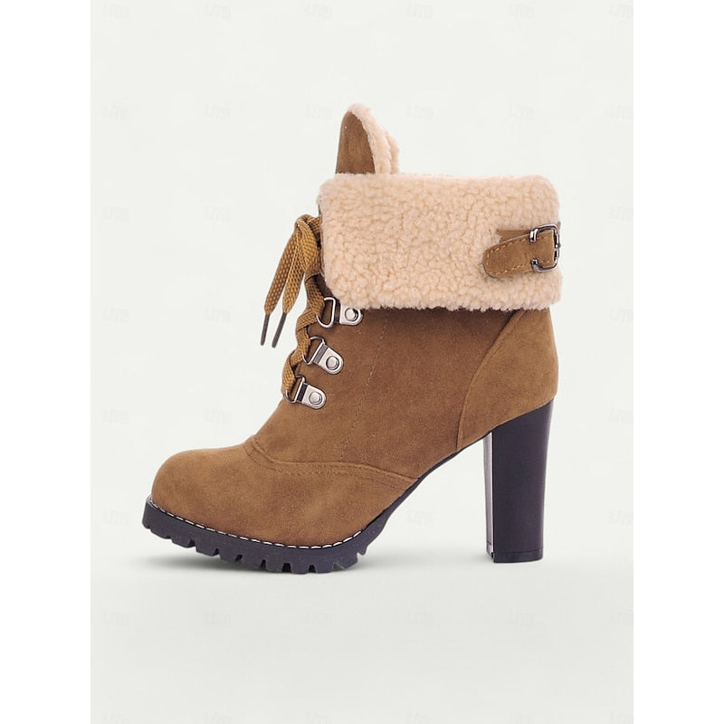 Black fur-trimmed lace-up winter Boots