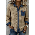 Khaki Textured Contrast Panel Blouse, front view