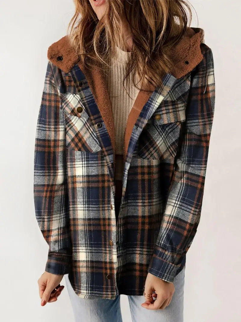 Blue Plaid Hooded Jacket, front view