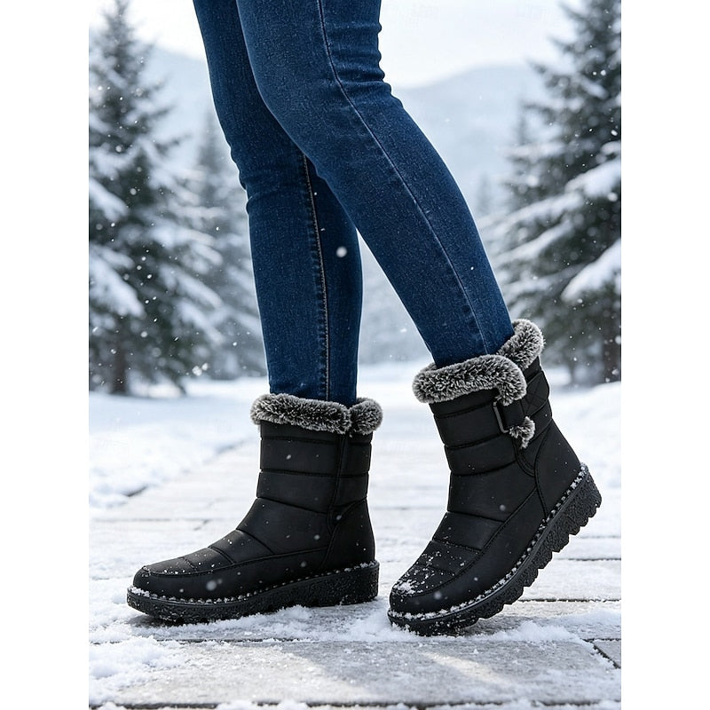 Black fur-trimmed winter snow Boots