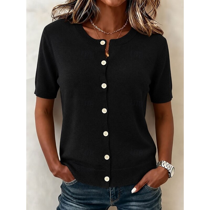 Gray Button-Front Short Sleeve Top