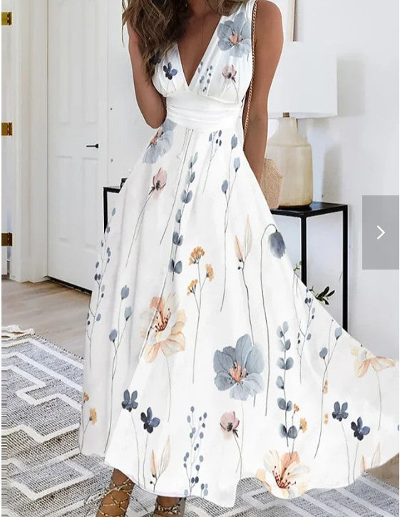 Jacqueline | Women's Sleeveless Floral A-Line Maxi Dress
