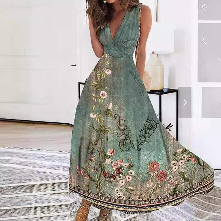 Jacqueline | Women's Sleeveless Floral A-Line Maxi Dress