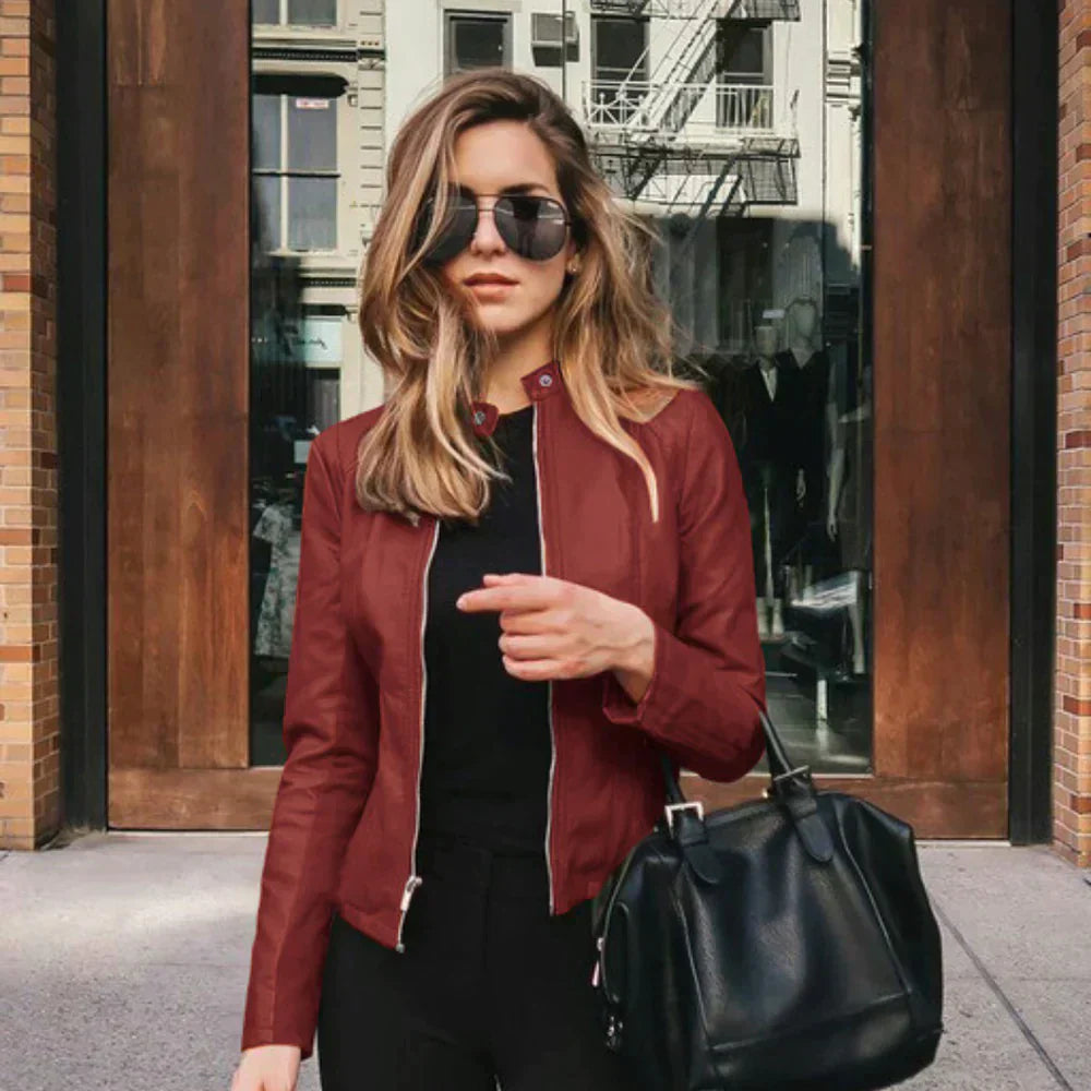 Italian Leather Biker Jacket, detail view