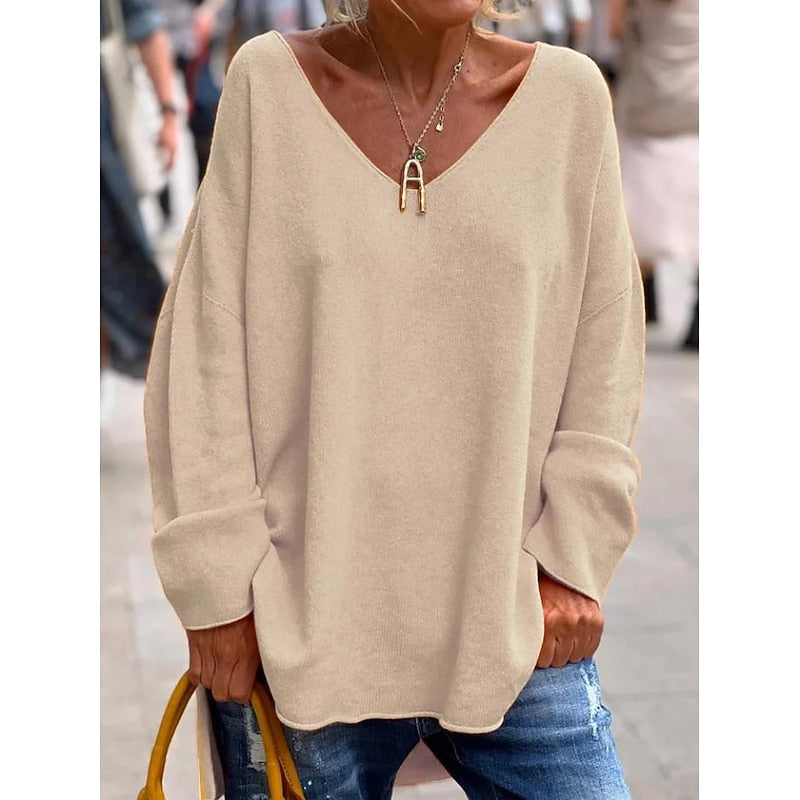 Orange relaxed V-neck pullover