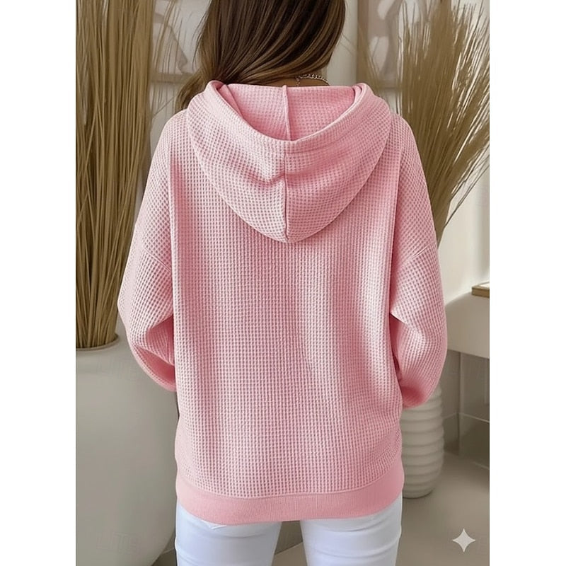 Pink Textured Drawstring Hoodie