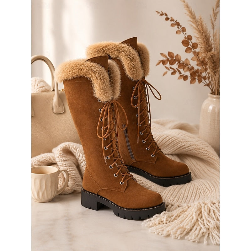 Black knee-high lace-up winter Boots