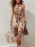 Joyce | Floral Maxi Dress with Halter Neck and Tiered Skirt