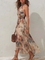 Joyce | Floral Maxi Dress with Halter Neck and Tiered Skirt
