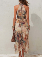 Joyce | Floral Maxi Dress with Halter Neck and Tiered Skirt