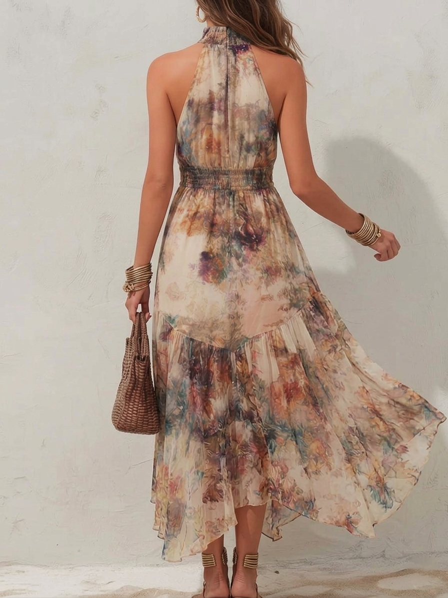 Joyce | Floral Maxi Dress with Halter Neck and Tiered Skirt