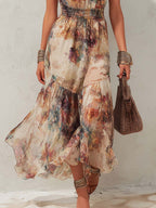 Joyce | Floral Maxi Dress with Halter Neck and Tiered Skirt