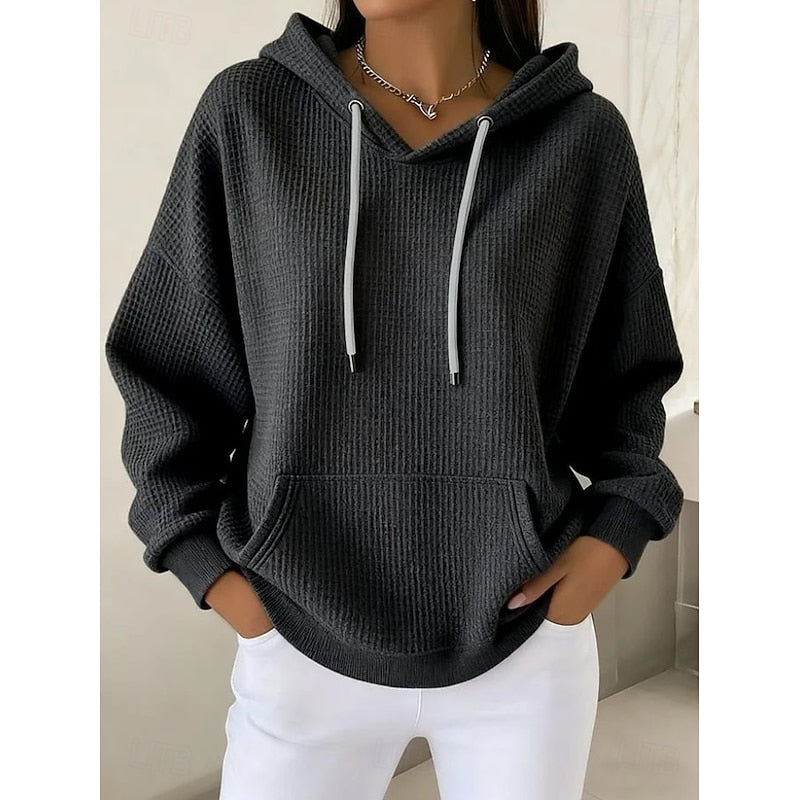 Pink Textured Drawstring Hoodie