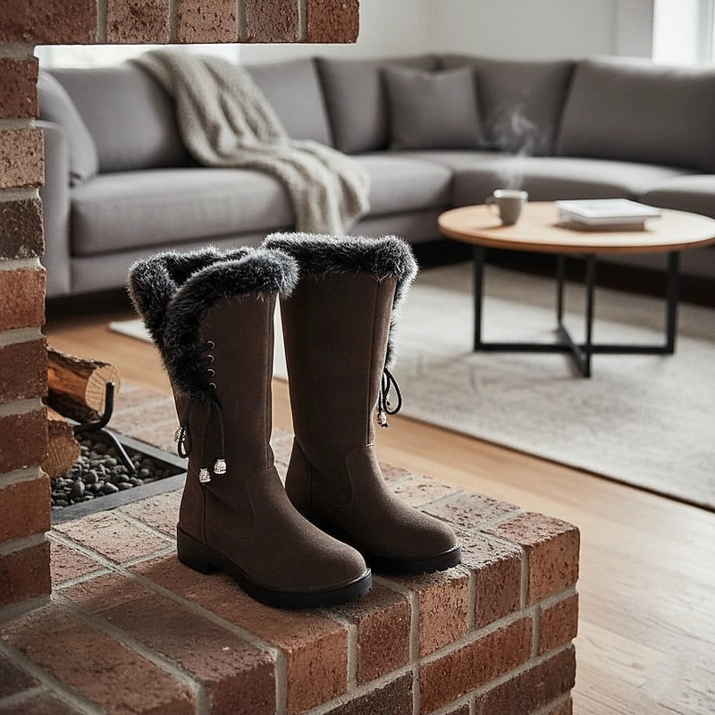 Dark Brown fur-trimmed knee-high winter Boots