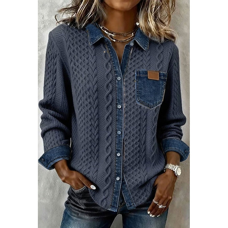 Khaki Textured Contrast Panel Blouse