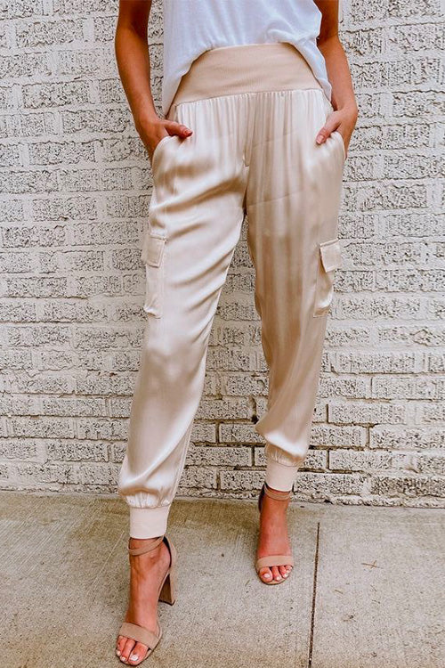 Champagne high-waist cargo jogger Pants, front view