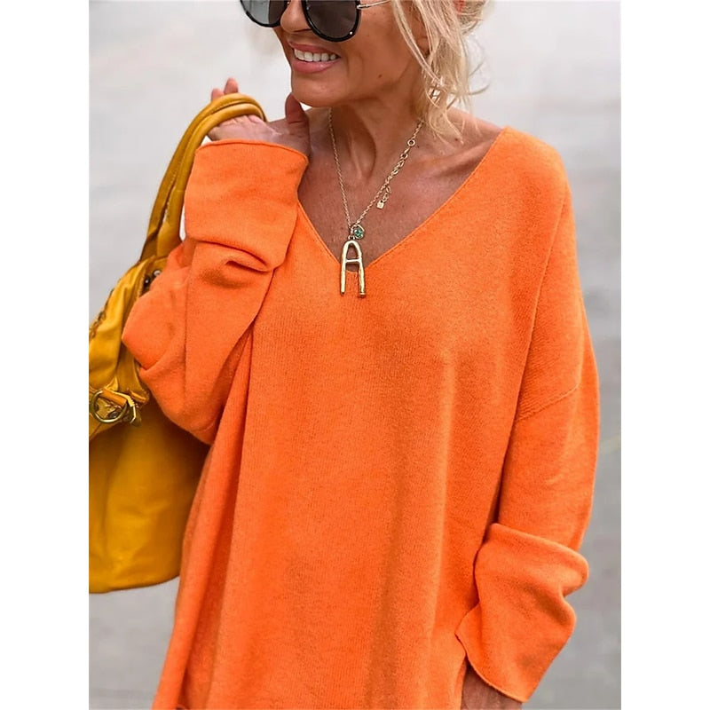 Orange relaxed V-neck pullover