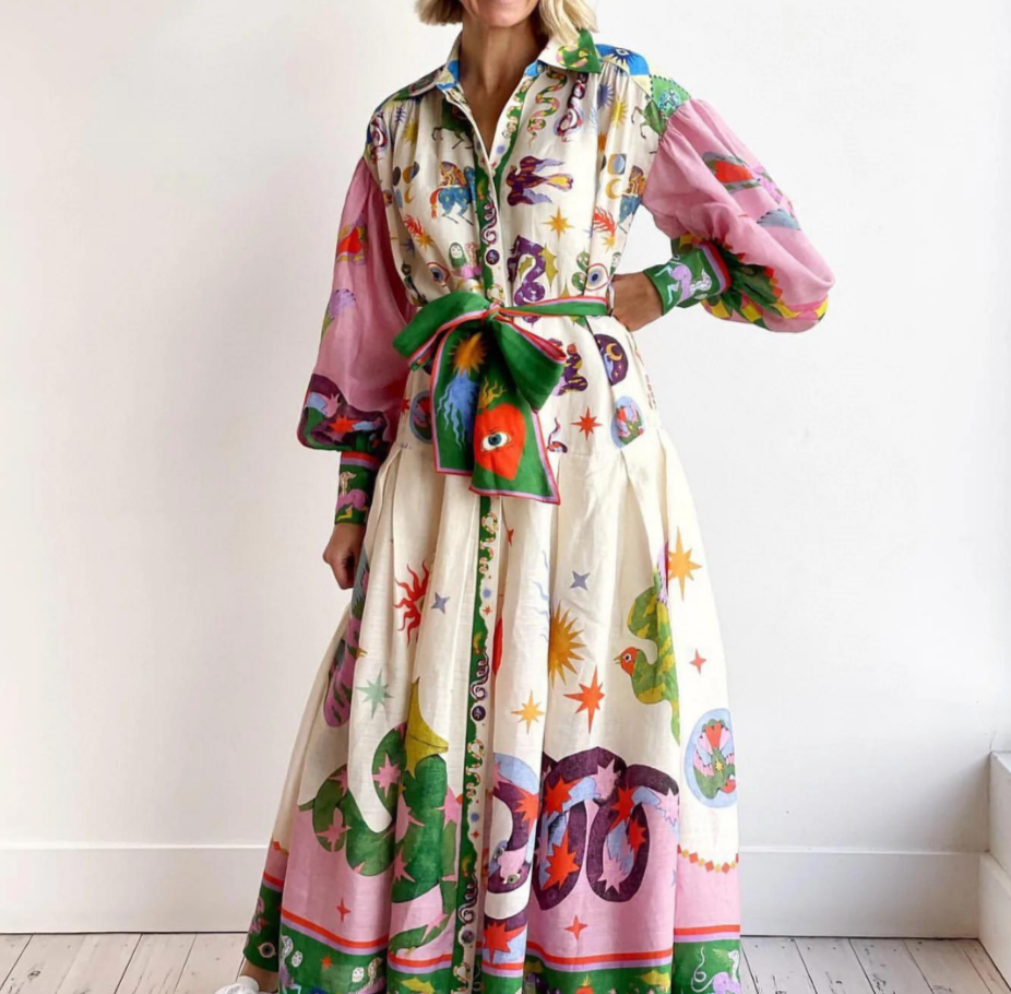 Kristin | Women's Printed Maxi Shirt Dress
