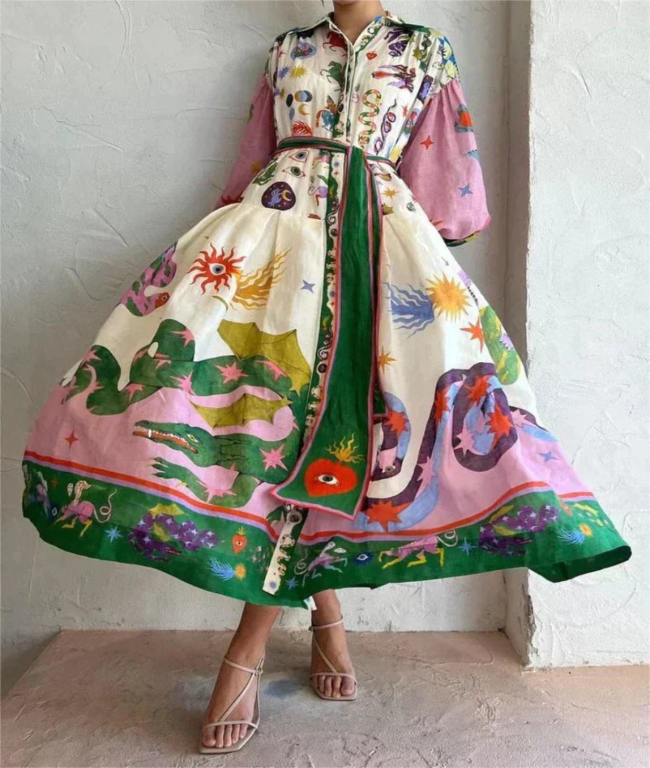 Kristin | Women's Printed Maxi Shirt Dress