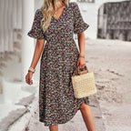 Lauren | Women's V-Neck Ruffle Sleeve Midi Dress