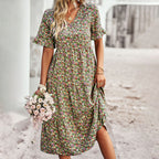 Lauren | Women's V-Neck Ruffle Sleeve Midi Dress