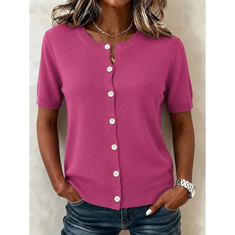 Gray Button-Front Short Sleeve Top