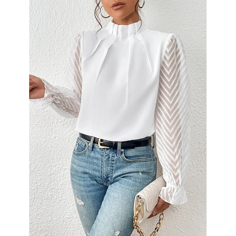 Black High-Neck Pleated Blouse